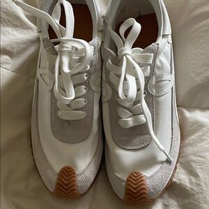 White & Light Gray Retro Runner Sneakers